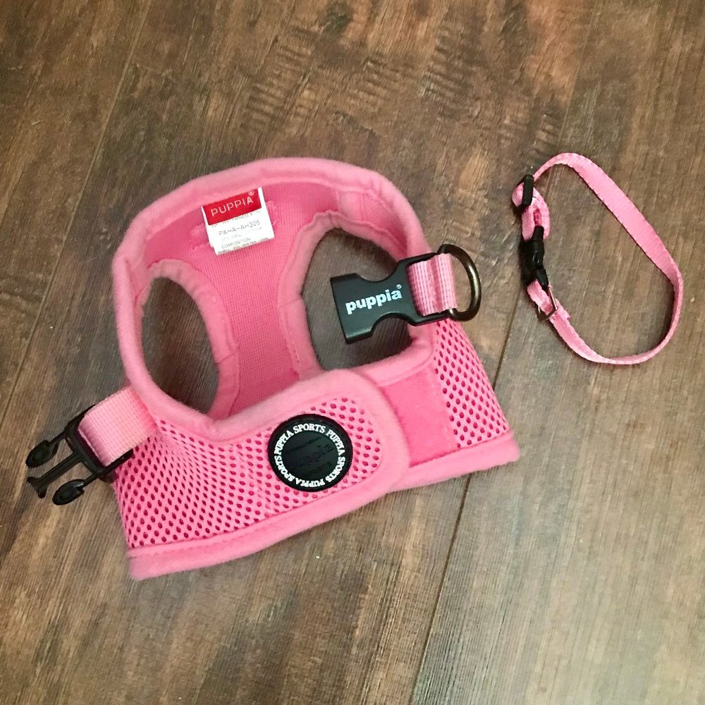 Puppia Pink Soft Vest Harness (Size S) & Matching Collar Set   - Price Firm
